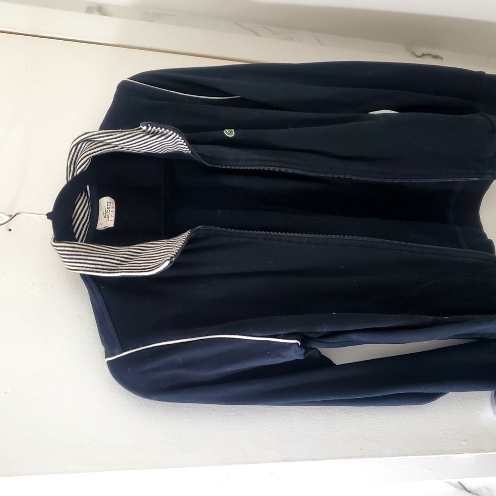 Lacoste Black and White Bomber Jacket Lightweight Water-Resistant
